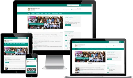 Canara College Alumni Association website on desktop, tablet and phone