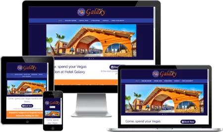 Hotel Galaxy website on desktop, tablet and phone